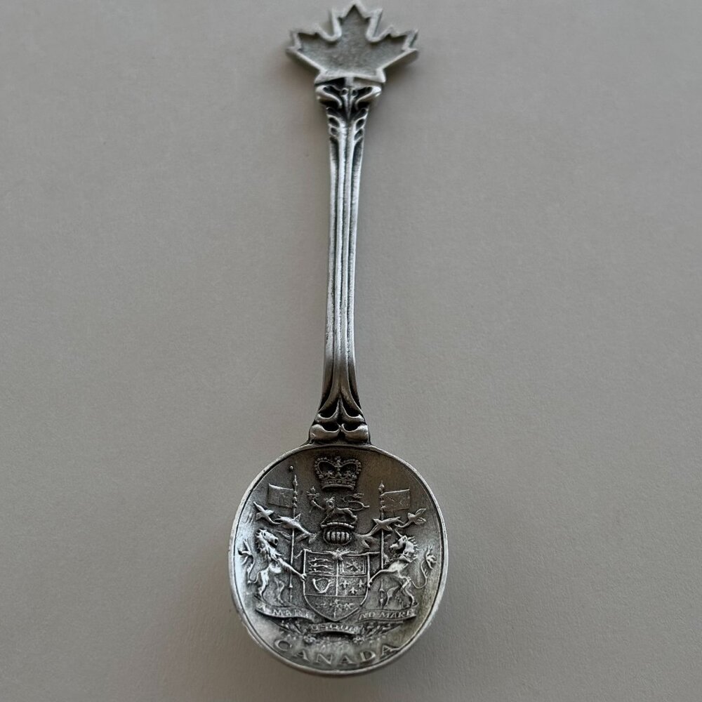 Vintage Boma Canada Pewter Souvenir Spoon Coat Of Arms Of Canada Maple Leaf 5"